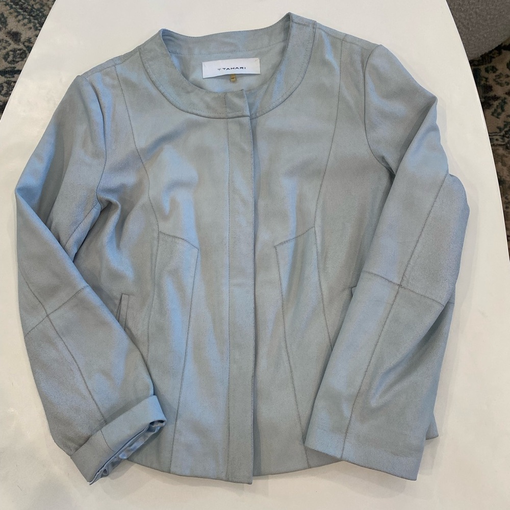 T Tahari women’s light grey jacket